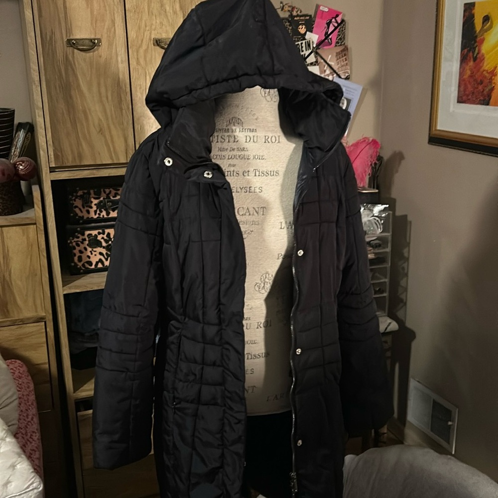 Calvin Klein Navy Fitted Puffer Coat - Small